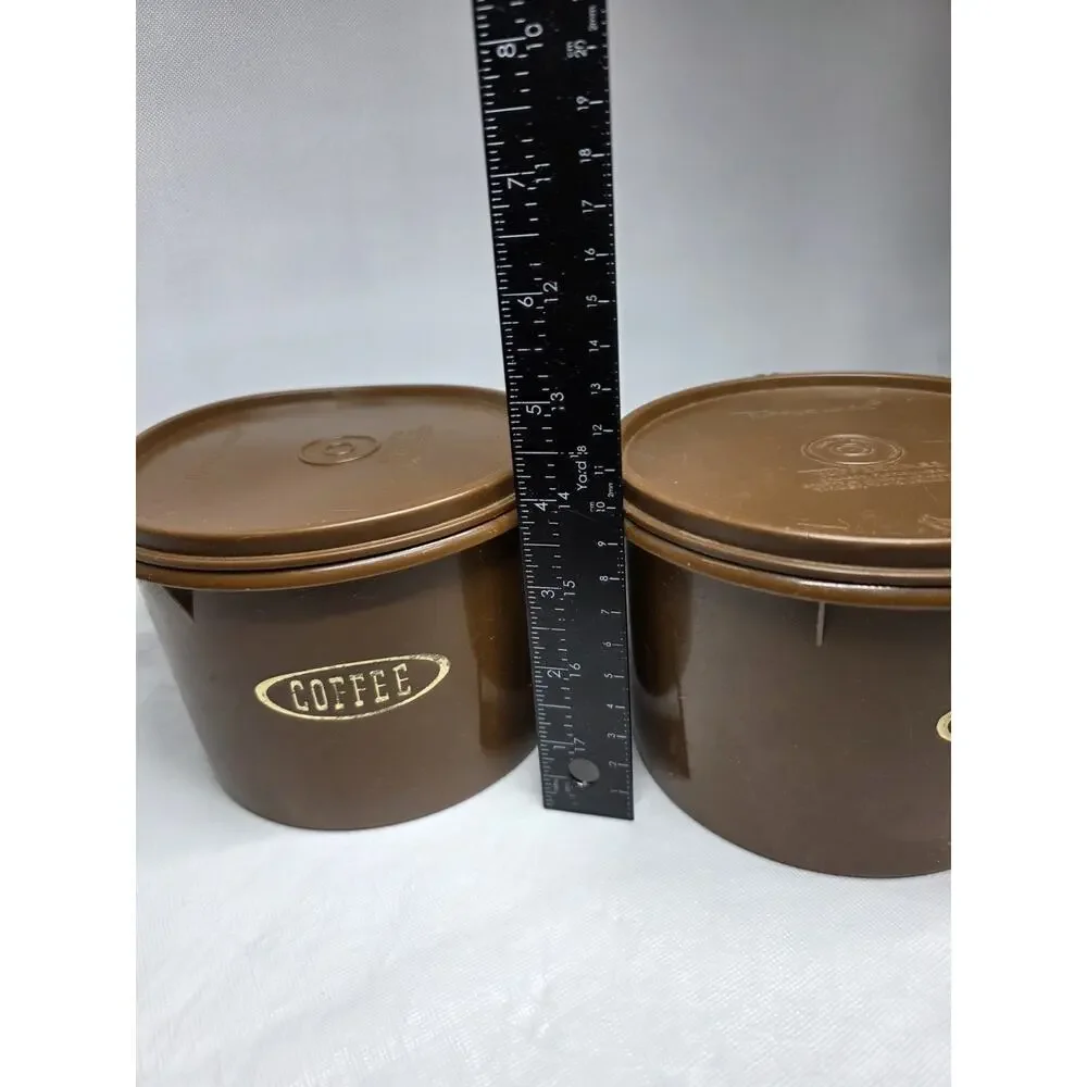 Vintage Tupperware Brown Coffee & Tea Container Set with Brown Lids